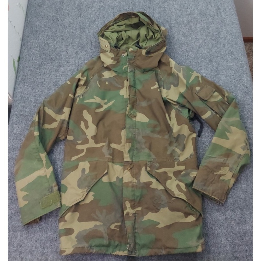 Alpha Ind. Military Cold Weather Parka Men Medium Long Green Camo Full Zip FLAWS